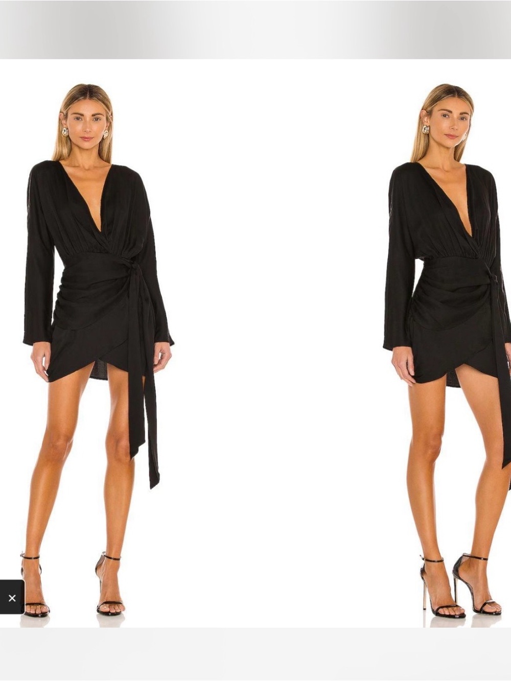 Black Draped Long-Sleeve Wrap Dress